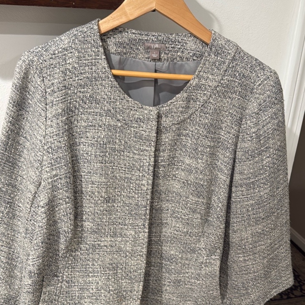 J Jill Women’s Large Light Gray Tweed Wool Blend Collarless Blazer Jack…